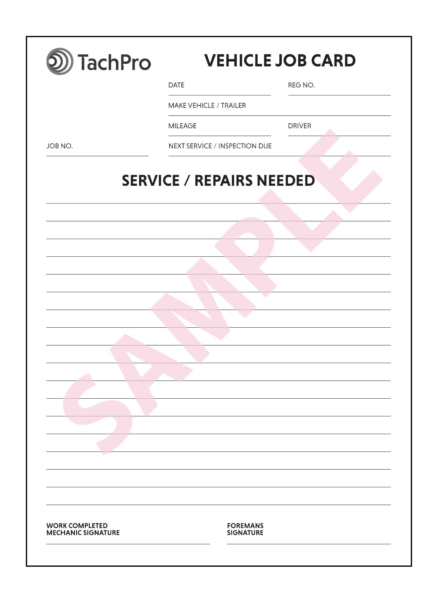 A6 Vehicle Job Cards - 50 Per Pack