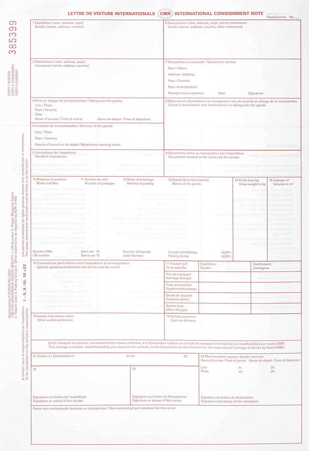 CMR Consignment Notes - 4 Part - 100 sets per pack