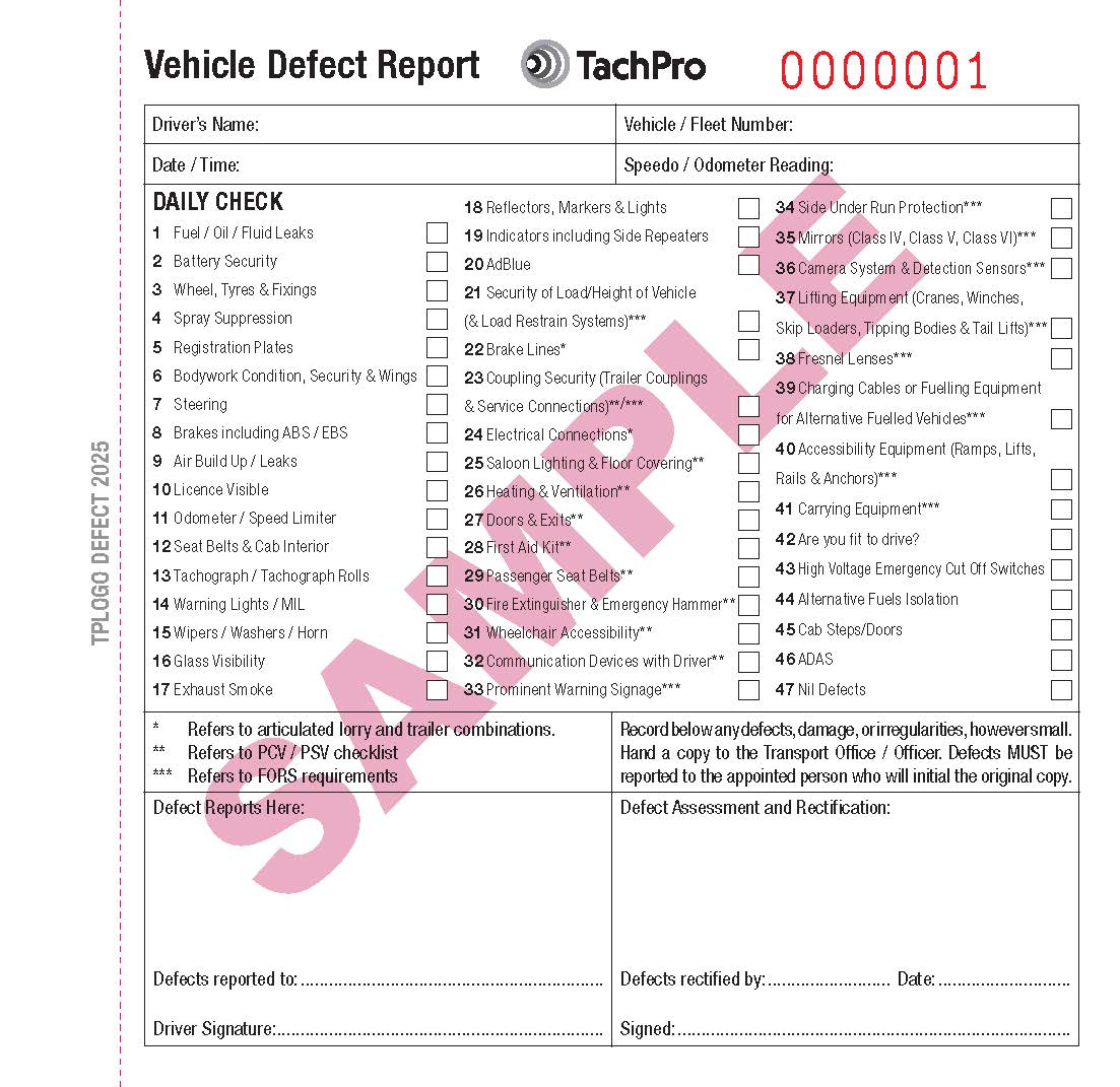 50 Page Duplicate Vehicle Daily Checks & Defect Book