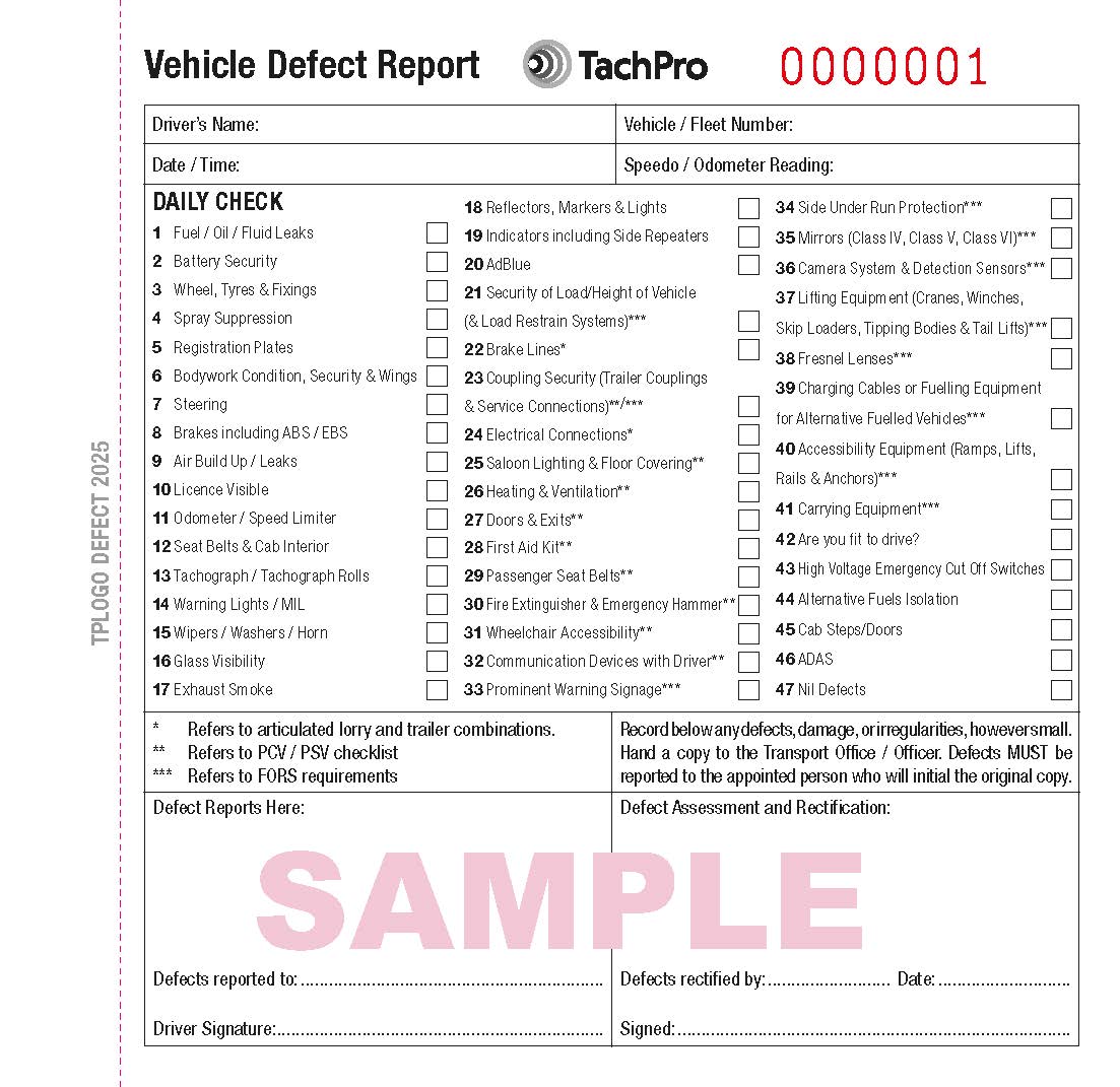 50 Page Triplicate Vehicle Daily Check & Defect Book