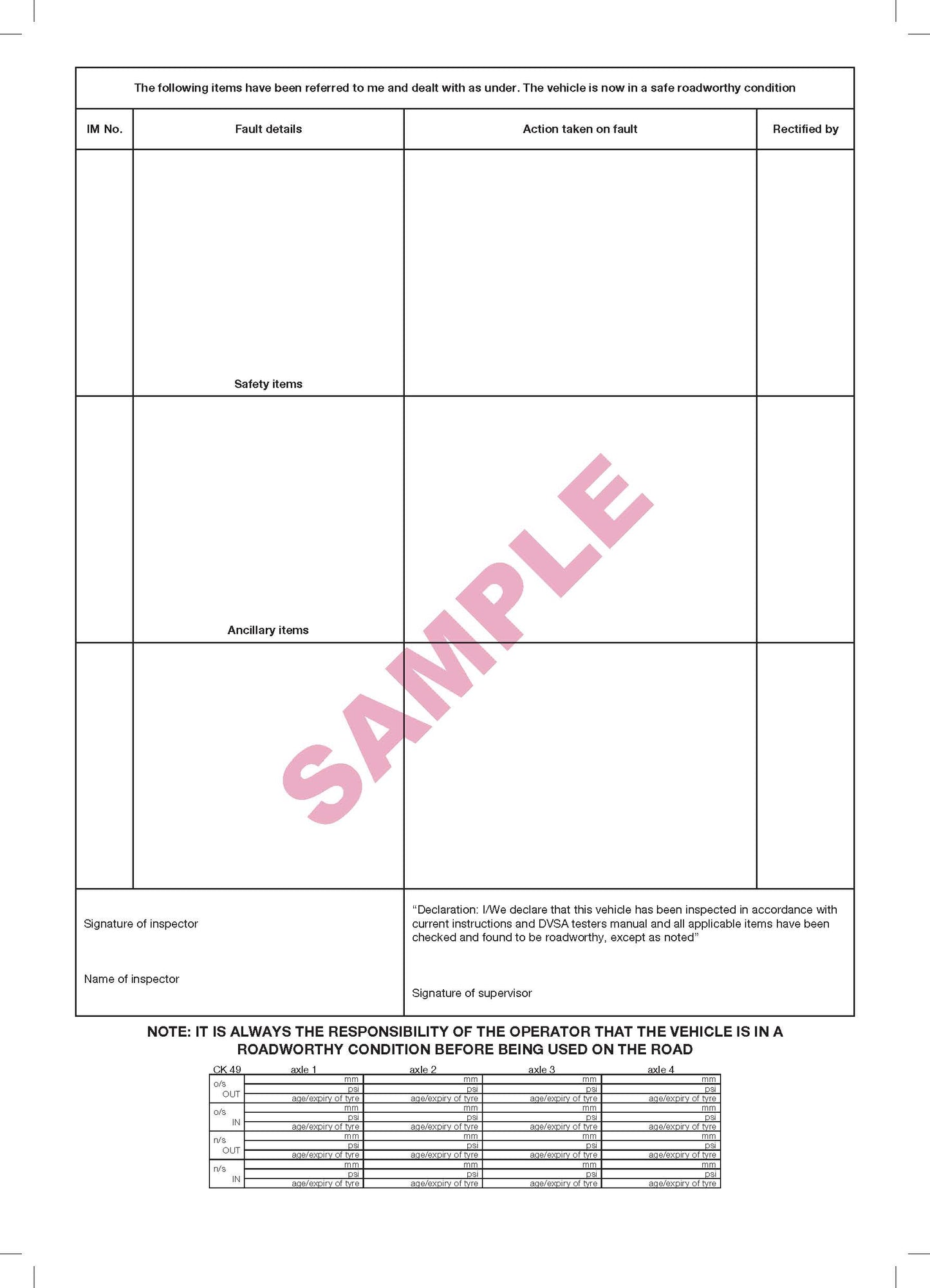 Trailer Safety Inspection & Maintenance Pad