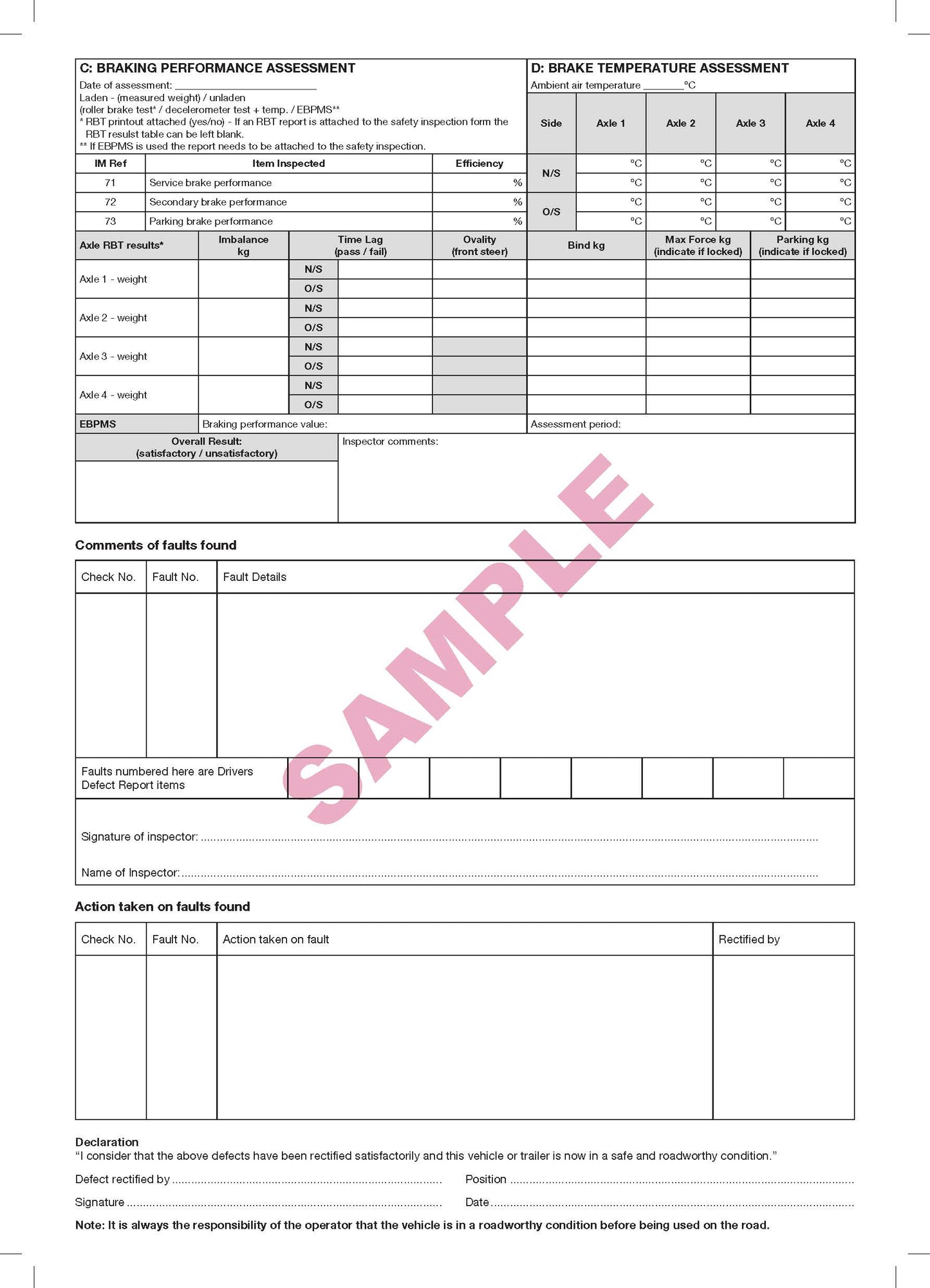 Goods Vehicle Inspection & Maintenance Pad