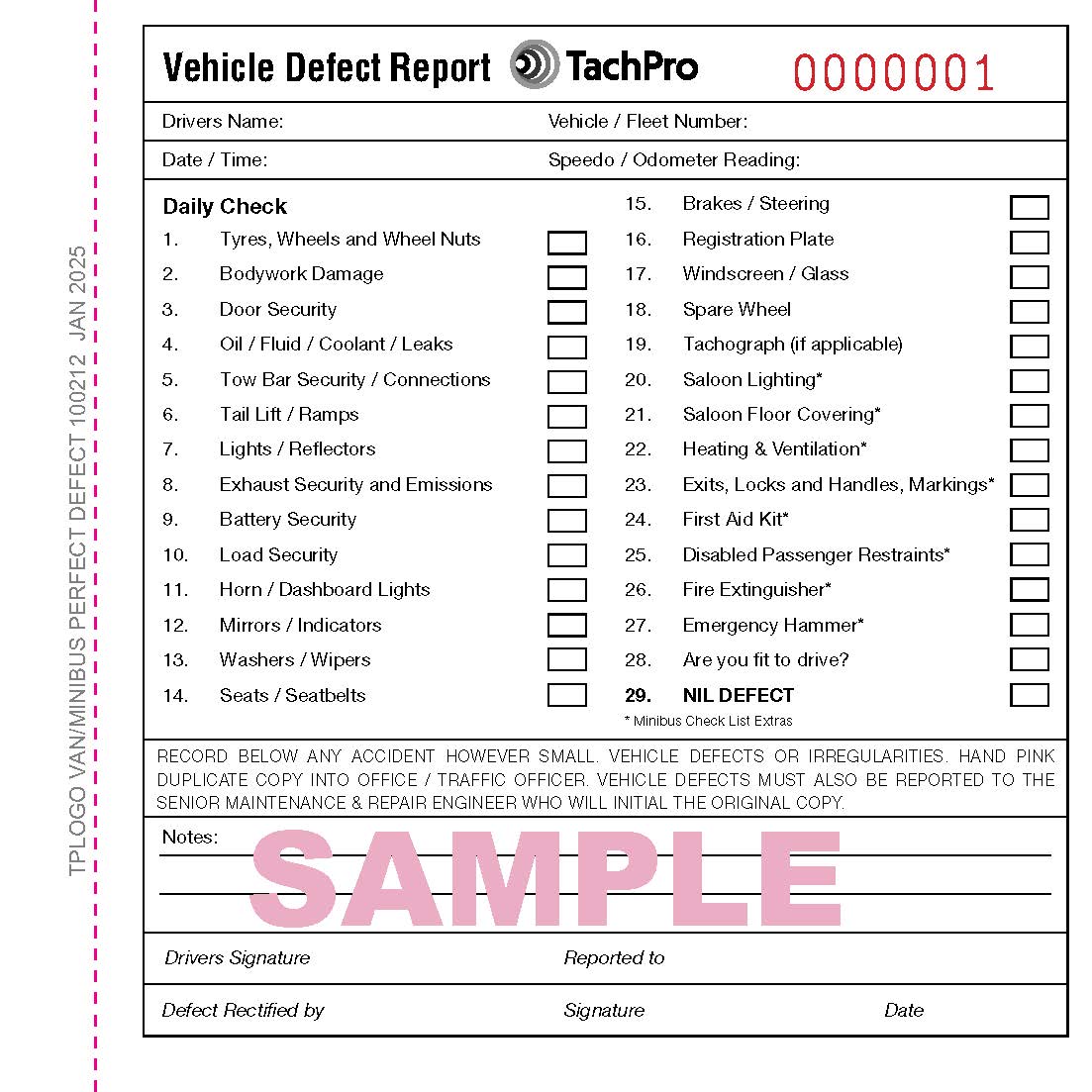 50 Page Van & Minibus Daily Check & Defect Book