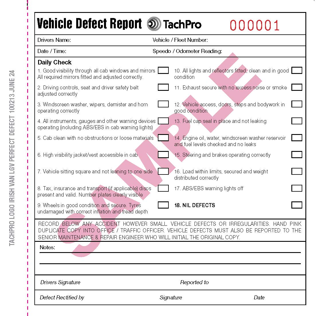 Irish Van & LGV Daily Defect Book 50 Page Duplicate