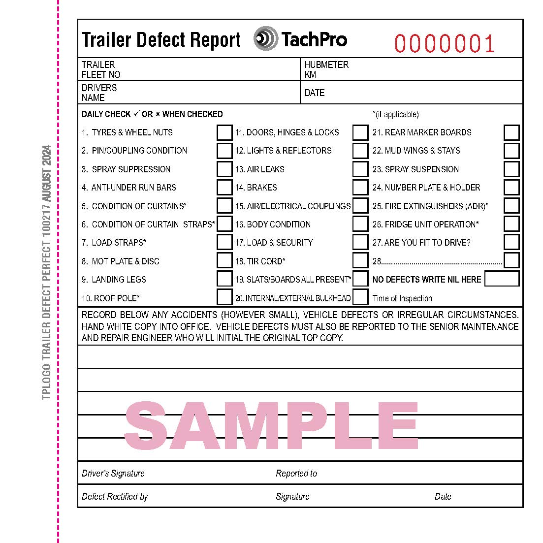 Trailer Daily Defect Report Book - 50 Duplicate Pages
