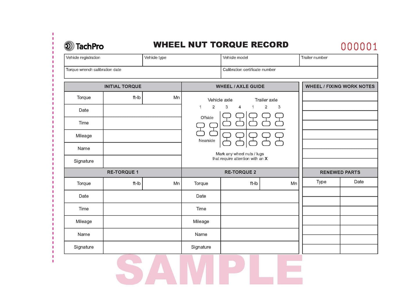 Wheel Nut Torque Record Books