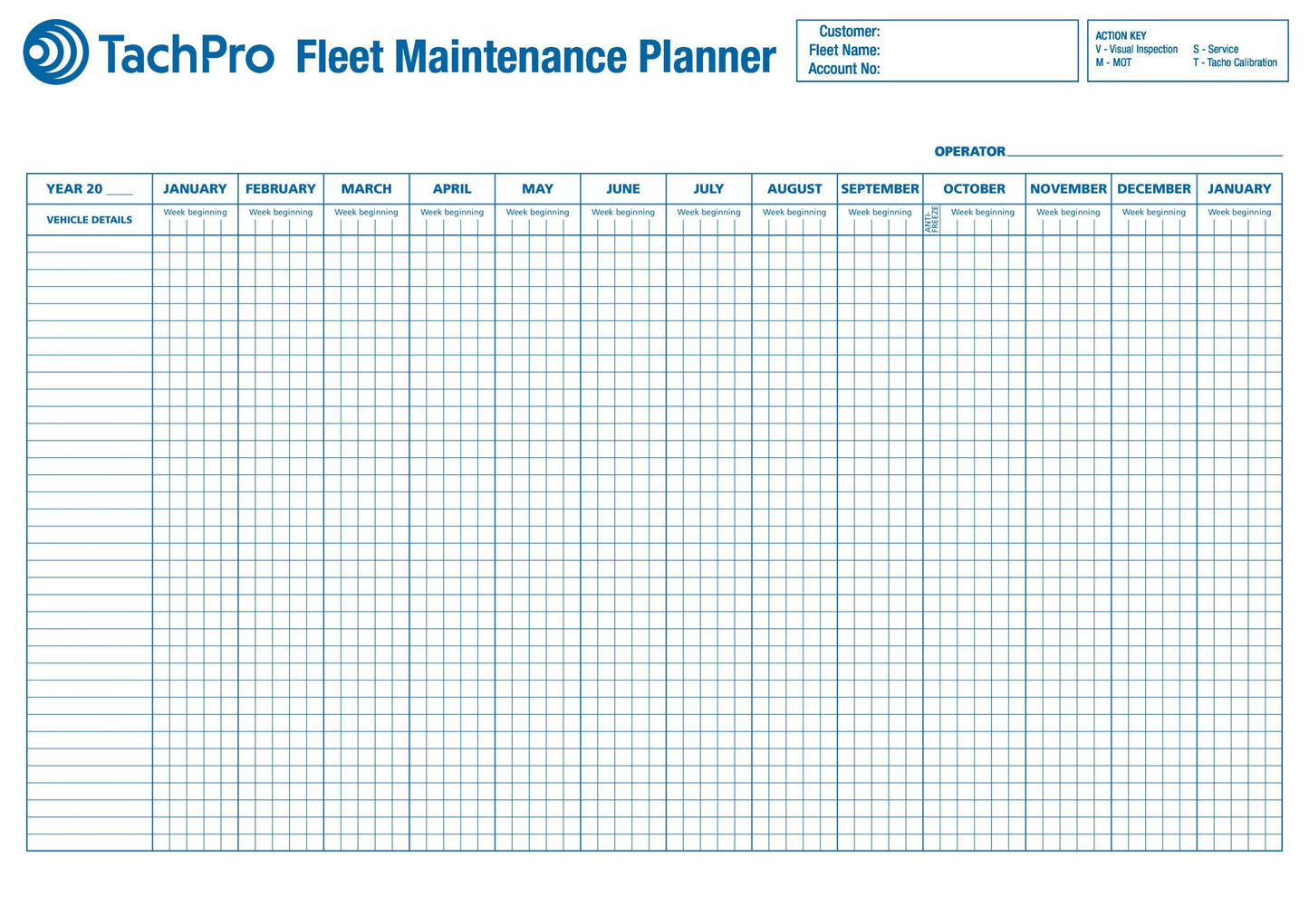 A1 Vehicle Maintenance & Record Wall Chart