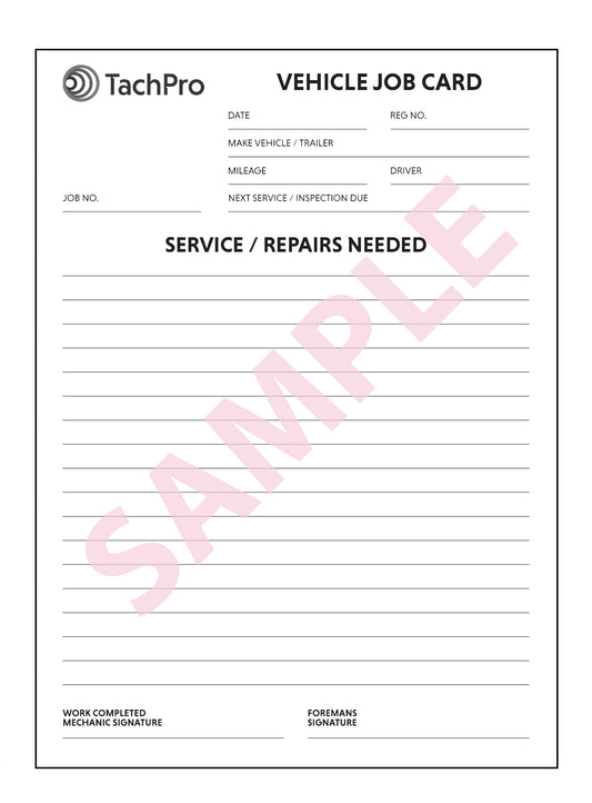 A6 Vehicle Job Cards - 50 Per Pack