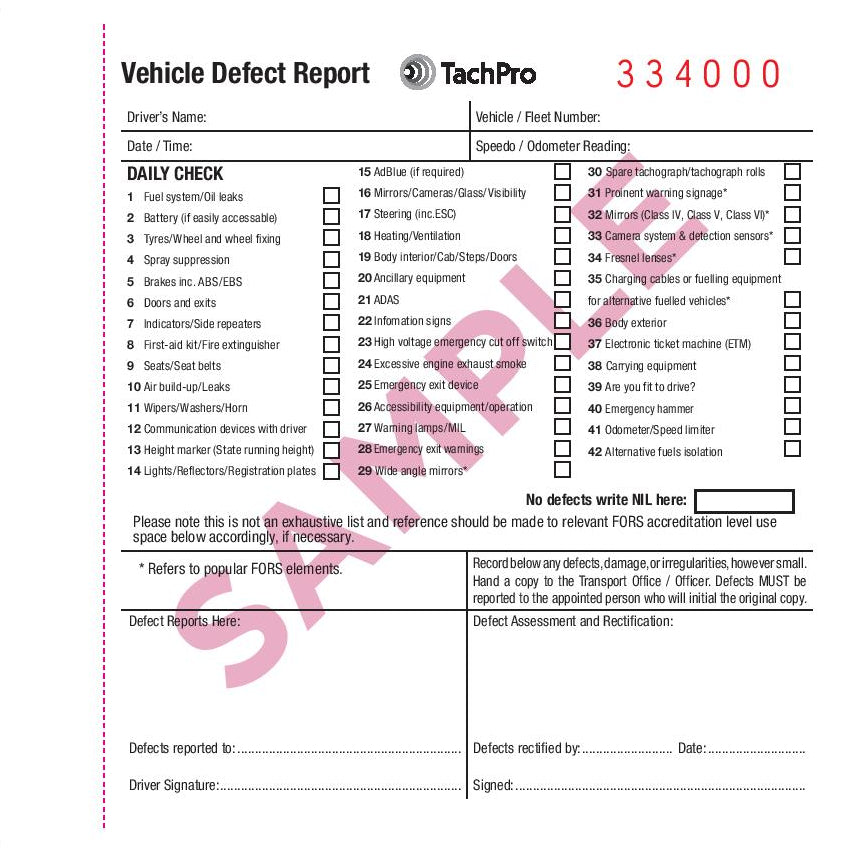 50 Page PCV Vehicle Check & Defect Report Book