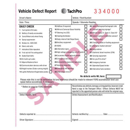 50 Page PCV Vehicle Check & Defect Report Book