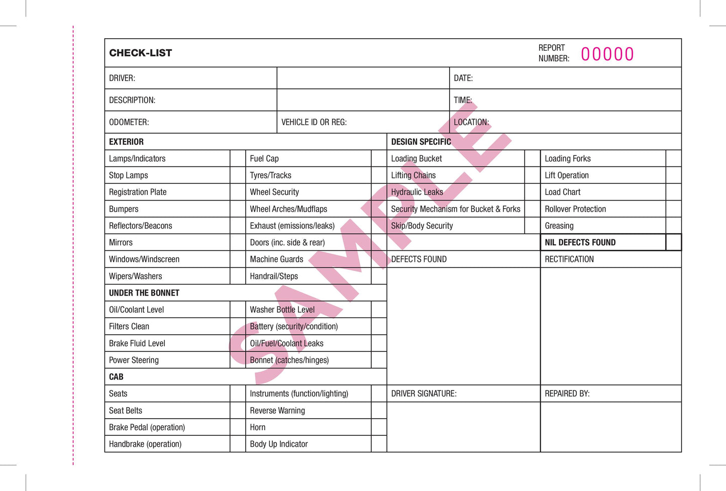 50 Page Mobile Plant Defect Report Book