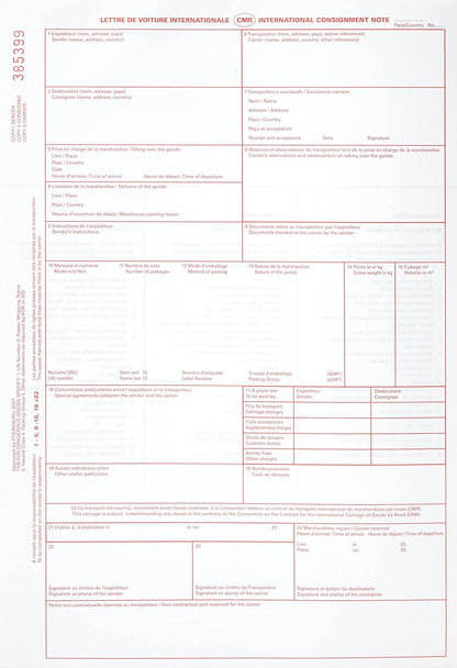CMR Consignment Notes - 4 Part - 100 sets per pack