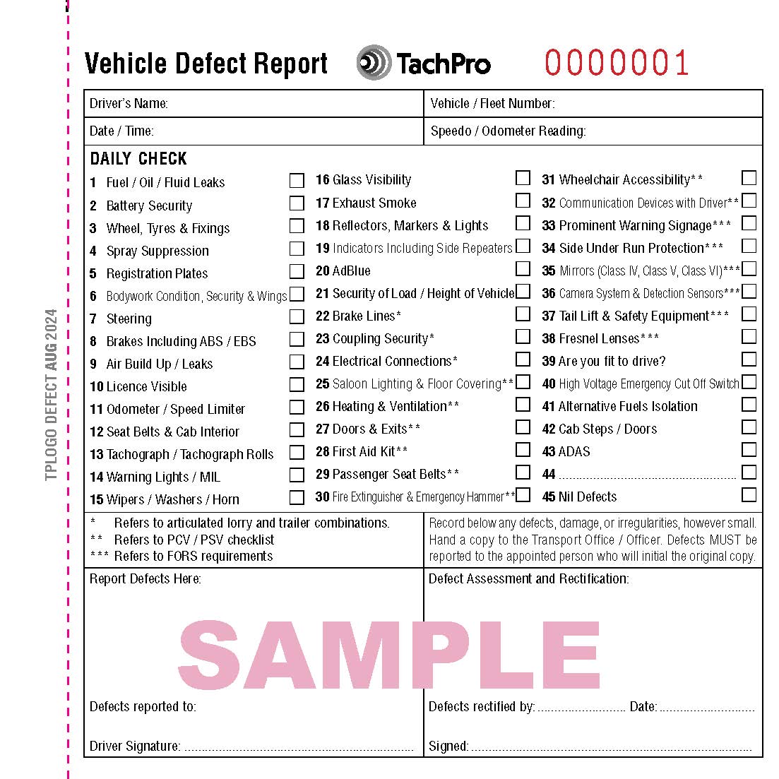 50 Page Triplicate Vehicle Daily Check & Defect Book