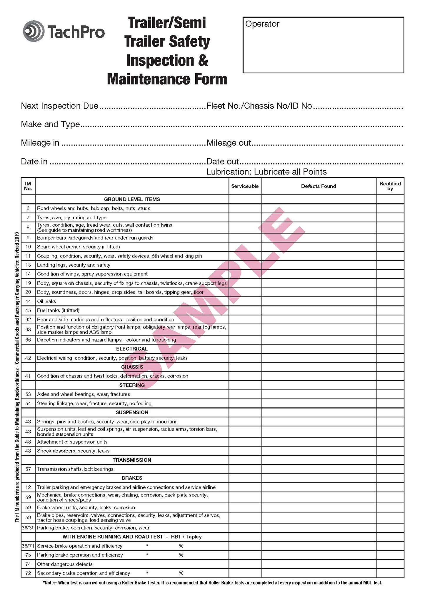 Trailer Safety Inspection & Maintenance Pad