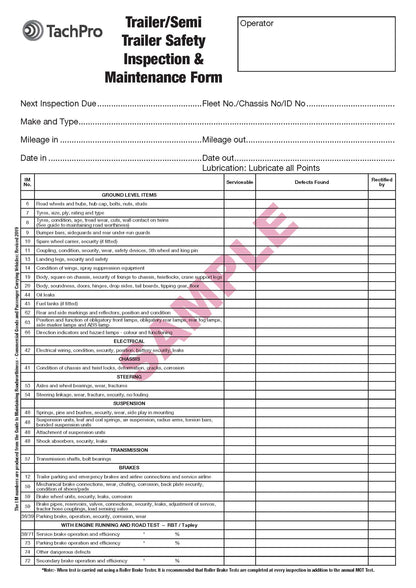 Trailer Safety Inspection & Maintenance Pad