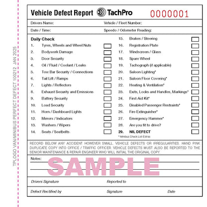 50 Page Van & Minibus Daily Check & Defect Book