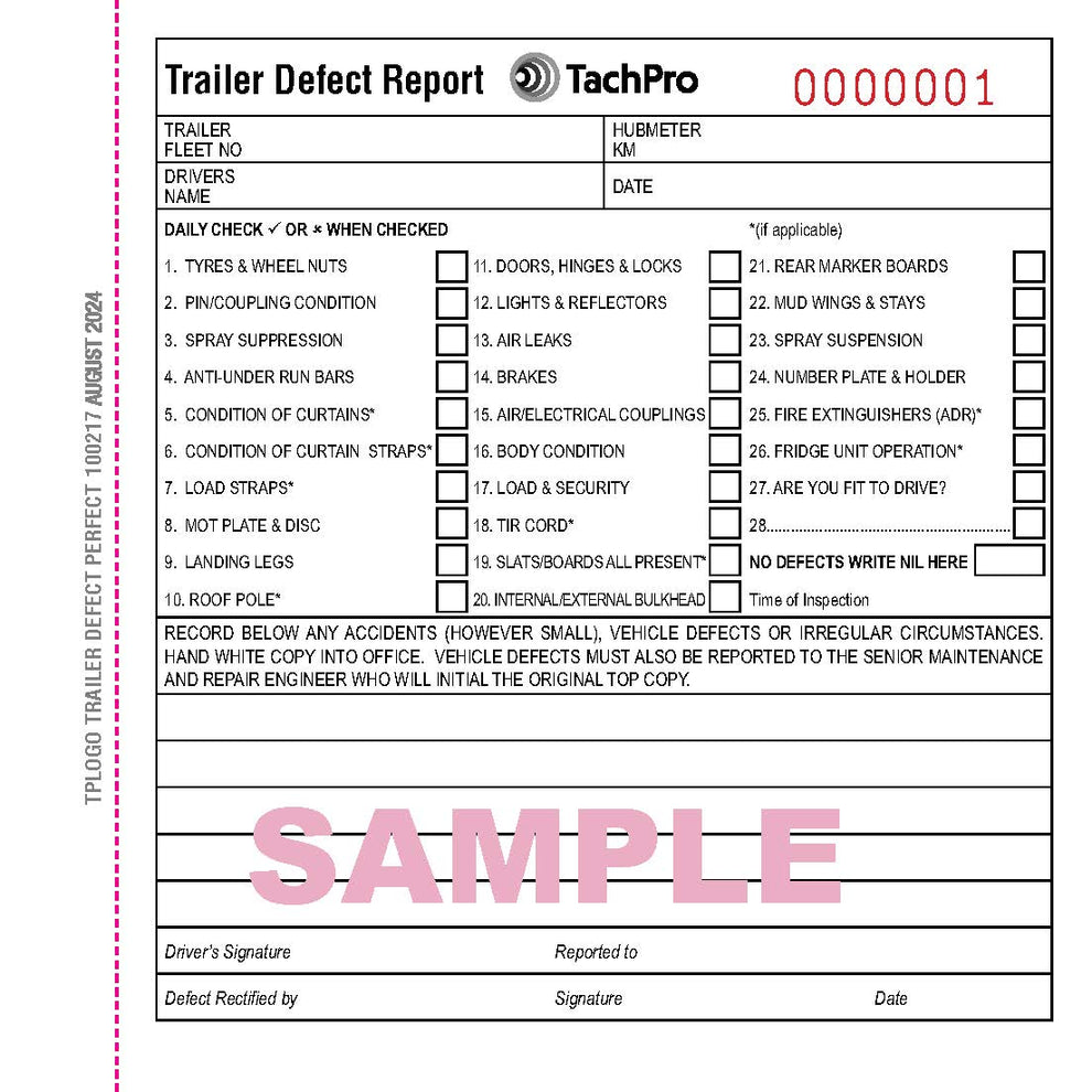 Trailer Daily Defect Report Book - 50 Duplicate Pages – TachPro