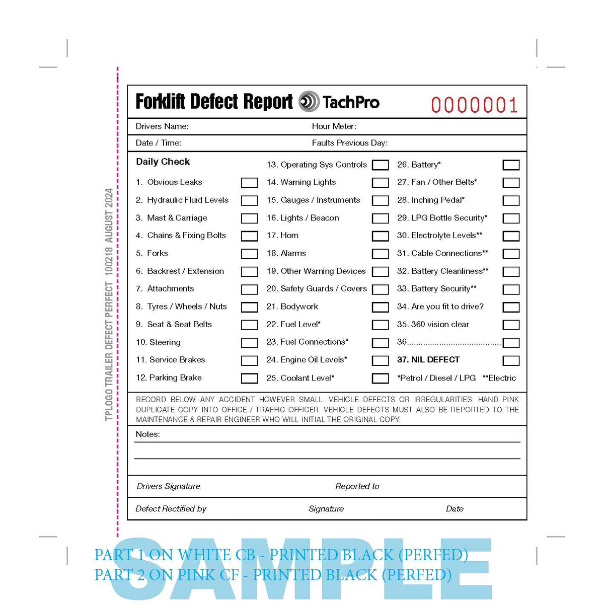 50 Page Fork Lift Truck Daily Check & Defect Book – TachPro