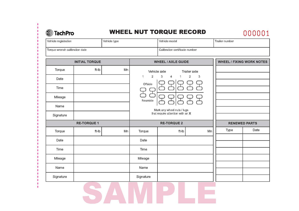 Torque Log Examples Wheel Nut Torque Record Books – TachPro