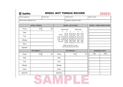 Wheel Nut Torque Record Books