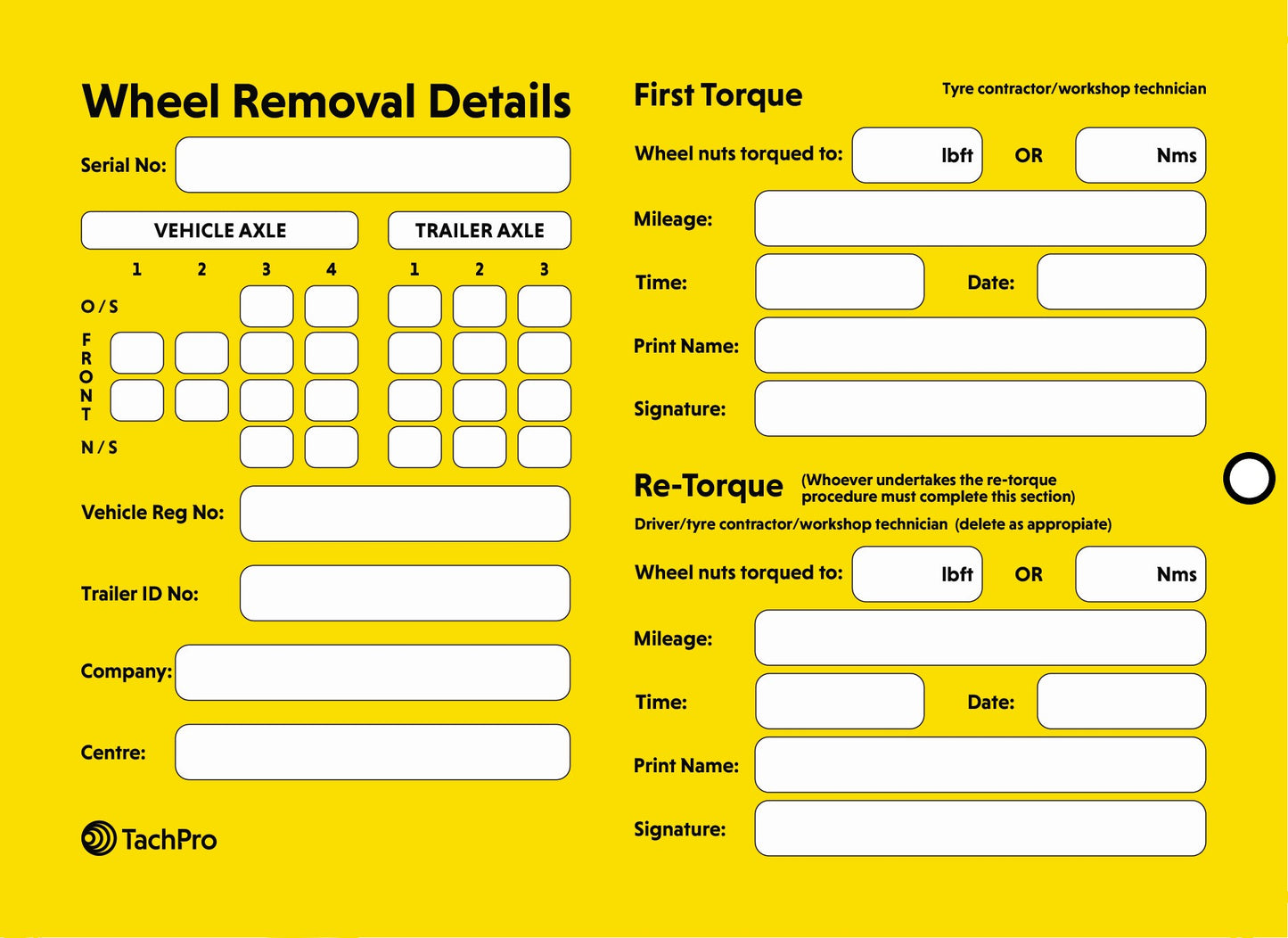 Wheel Nut Torque Tag Label -  10 Per Pack