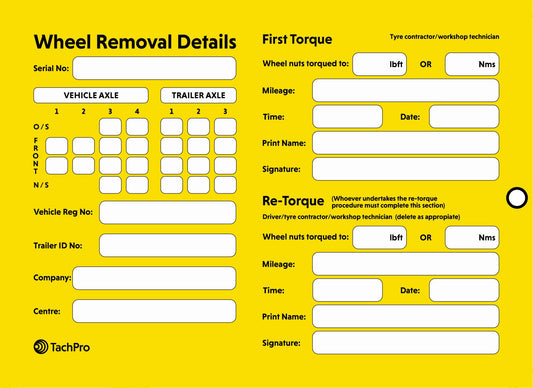 Wheel Nut Torque Tag Label -  10 Per Pack