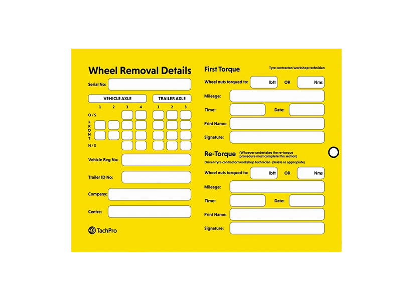 Wheel Nut Torque Tag Label -  10 Per Pack